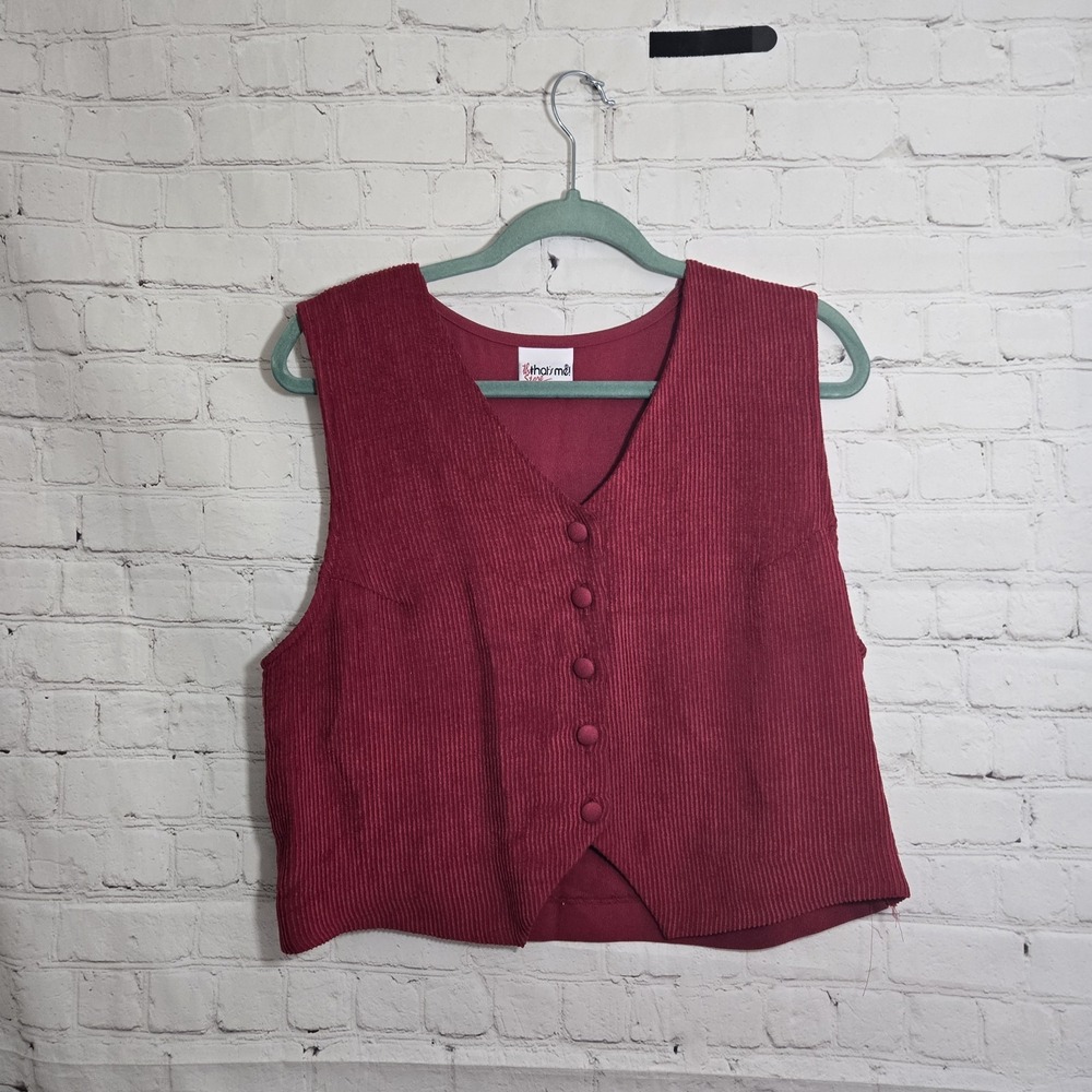 Vtg 90s Red Corduroy Vest Sz M Boho Preppy Academia Teacher Whimsygoth CottageCo